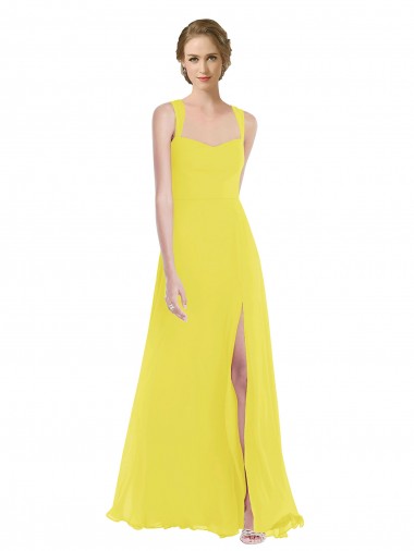Comprar Amarillo línea A Tirantes espagueti Gasa Largo Vestidos de dama de honor