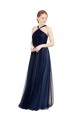 Comprar Azul Marino 21 línea A Halter Tul Largo Vestidos de dama de honor