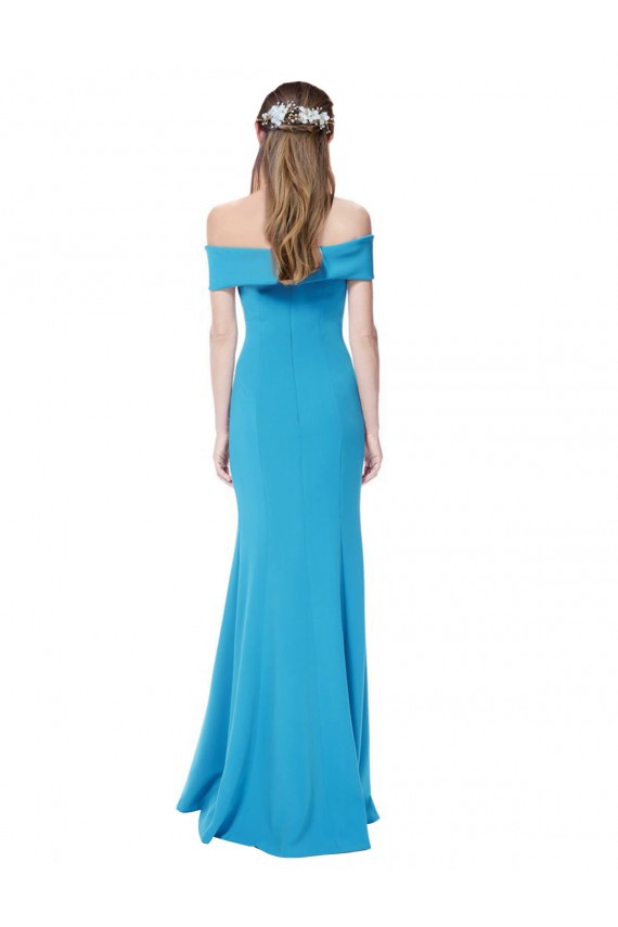 Comprar Azul Verde pavo real Cubierta Hombros Descubiertos Crepé Elástico Largo Formales Vestidos de dama de honor / Vestidos de fiesta