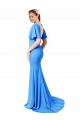 Comprar Azul Verde pavo real Sirena Cuello en V Barrer tren Crepé Elástico Largo Vestidos de dama de honor / Vestidos de fiesta