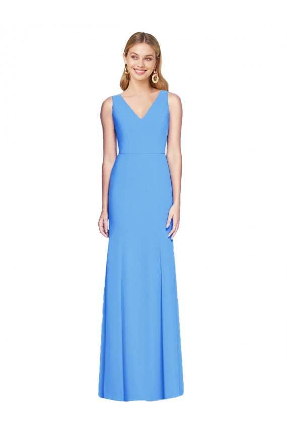 Comprar Azul Verde pavo real Trompeta Cuello en V Crepé Elástico Largo Vestidos de dama de honor / Vestidos de fiesta