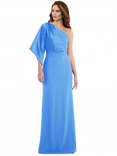 Comprar Azul Verde pavo real Trompeta Un Hombre Crepé Elástico Largo Vestidos de dama de honor / Vestidos de fiesta