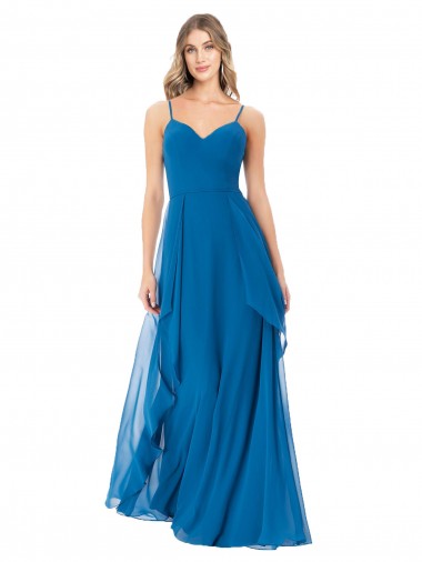 Comprar Azul Verde pavo real línea A Tirantes espagueti Gasa Largo Vestidos de dama de honor