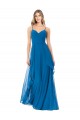Comprar Azul Verde pavo real línea A Tirantes espagueti Gasa Largo Vestidos de dama de honor