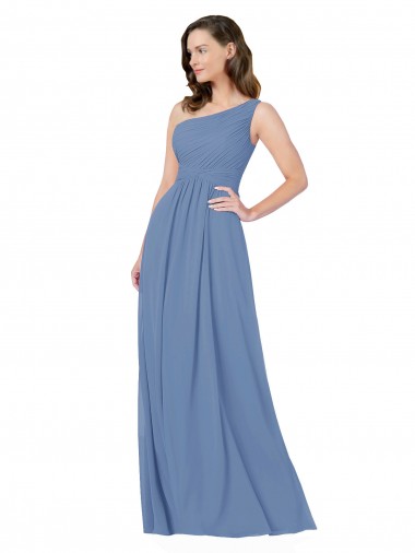 Comprar Azul Windsor Cubierta Un Hombre Gasa Largo Vestidos de dama de honor