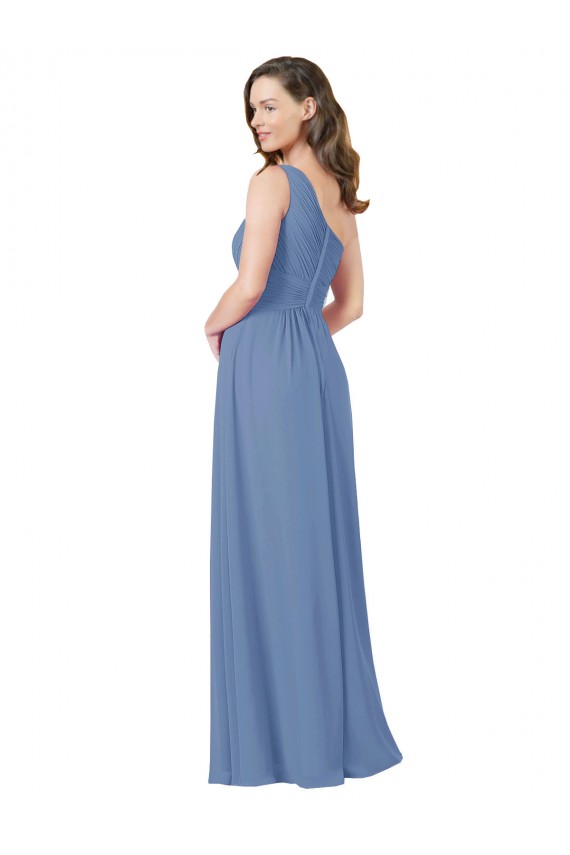 Comprar Azul Windsor Cubierta Un Hombre Gasa Largo Vestidos de dama de honor
