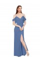 Comprar Azul Windsor línea A Hombros Descubiertos Gasa Largo Vestidos de dama de honor
