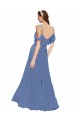 Comprar Azul Windsor línea A Hombros Descubiertos Gasa Largo Vestidos de dama de honor