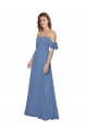 Comprar Azul Windsor línea A Hombros Descubiertos Sin tirantes Gasa Largo Vestidos de dama de honor