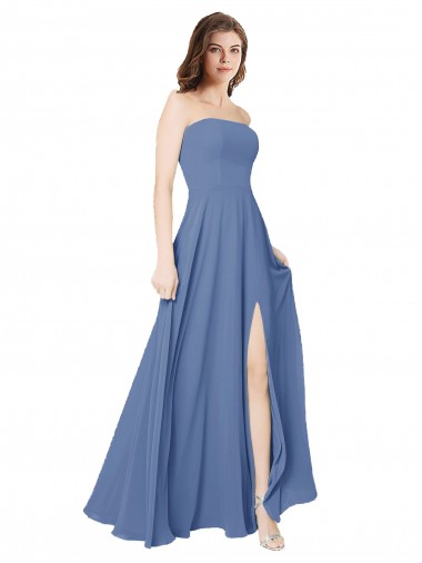 Comprar Azul Windsor línea A Sin tirantes Gasa Largo Vestidos de dama de honor