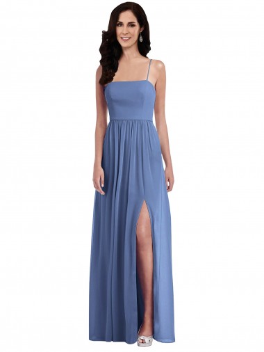 Comprar Azul Windsor línea A Tirantes espagueti Gasa Largo Vestidos de dama de honor