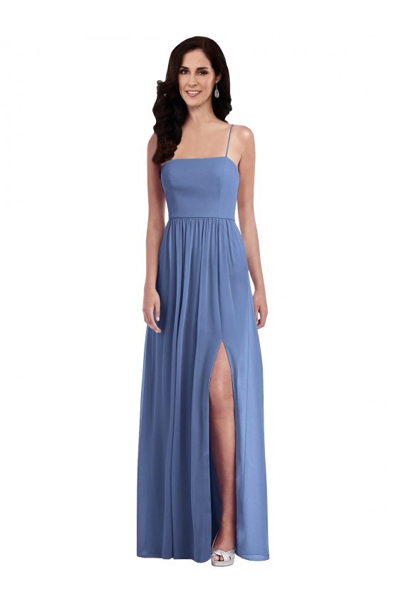 Comprar Azul Windsor línea A Tirantes espagueti Gasa Largo Vestidos de dama de honor