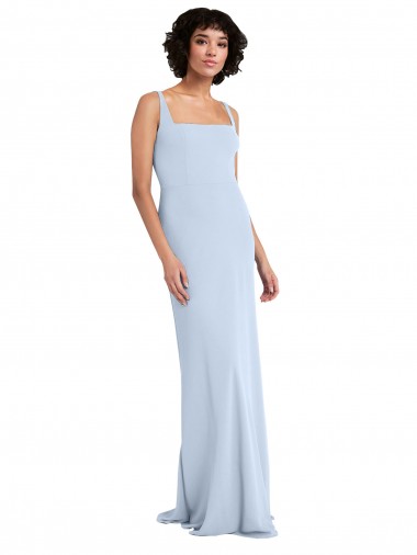 Comprar Azul cielo claro Cubierta Cuadrado Crepé Elástico Largo Vestidos de dama de honor / Vestidos de fiesta