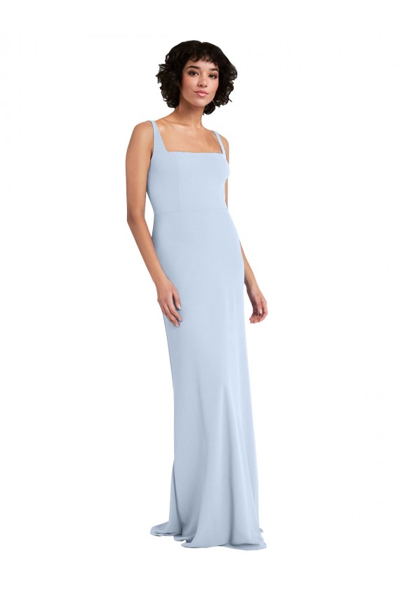 Comprar Azul cielo claro Cubierta Cuadrado Crepé Elástico Largo Vestidos de dama de honor / Vestidos de fiesta