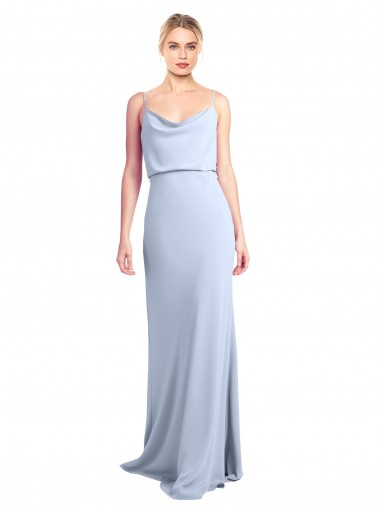 Comprar Azul cielo claro Cubierta Cuello Alto Crepé Elástico Largo Formales Vestidos de dama de honor / Vestidos de fiesta