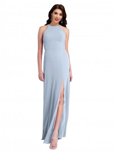 Comprar Azul cielo claro Cubierta Halter Cuello Alto Crepé Elástico Largo Formales Vestidos de dama de honor / Vestidos de fiesta