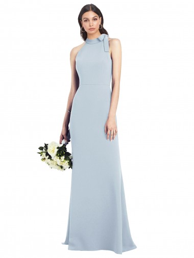 Comprar Azul cielo claro Trompeta Cuello Barco Cuello Alto Halter Crepé Elástico Largo Vestidos de dama de honor / Vestidos de fiesta