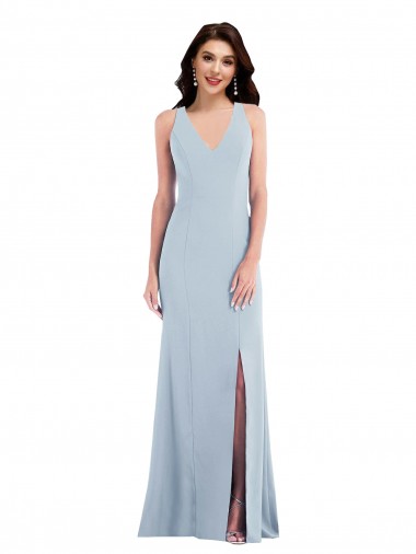 Comprar Azul cielo claro Trompeta Cuello en V Crepé Elástico Largo Vestidos de dama de honor / Vestidos de fiesta