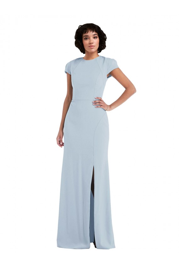Comprar Azul cielo claro Trompeta Cuello joya Crepé Elástico Largo Vestidos de dama de honor
