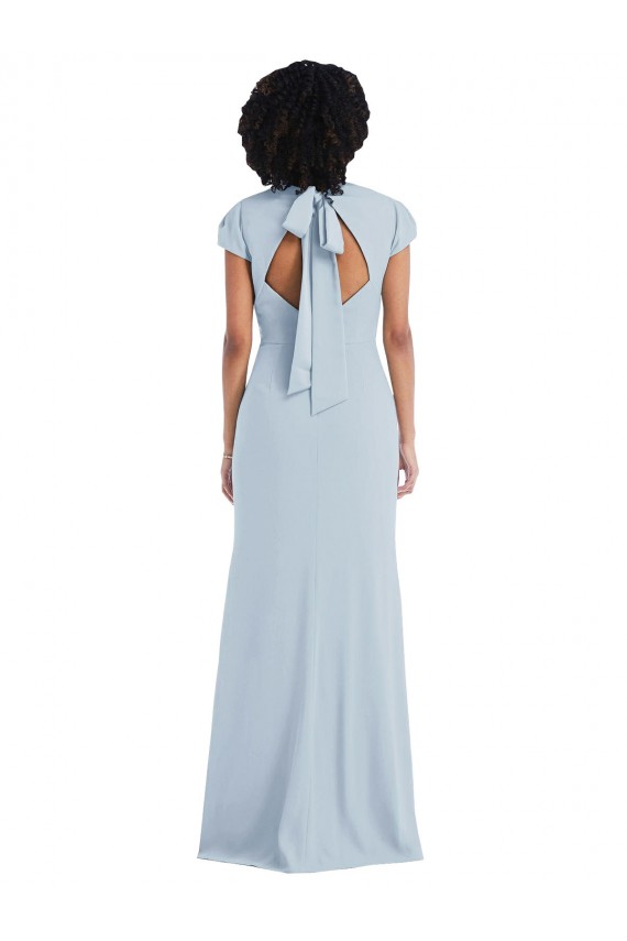 Comprar Azul cielo claro Trompeta Cuello joya Crepé Elástico Largo Vestidos de dama de honor