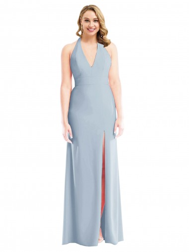 Comprar Azul cielo claro Trompeta Halter Crepé Elástico Largo Vestidos de dama de honor / Vestidos de fiesta