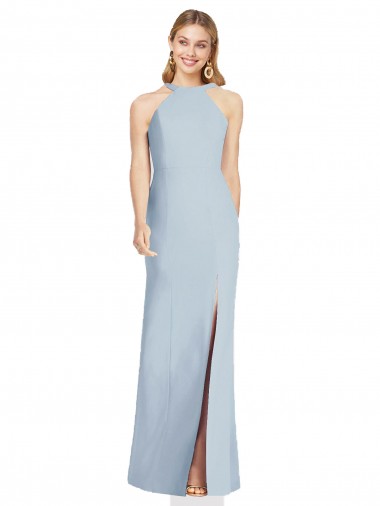 Comprar Azul cielo claro Trompeta Halter Cuello Alto Crepé Elástico Largo Formales Vestidos de dama de honor / Vestidos de noche