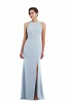 Comprar Azul cielo claro Trompeta Halter Cuello joya Crepé Elástico Largo Formales Vestidos de dama de honor / Vestidos de fiesta