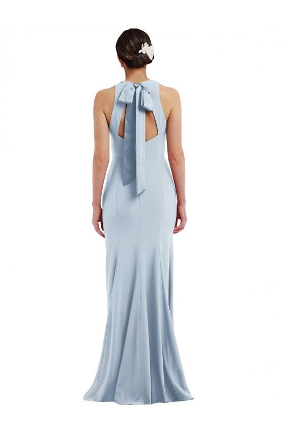 Comprar Azul cielo claro Trompeta Halter Cuello joya Crepé Elástico Largo Formales Vestidos de dama de honor / Vestidos de fiesta