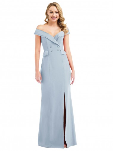 Comprar Azul cielo claro Trompeta Hombros Descubiertos Crepé Elástico Largo Vestidos de dama de honor / Vestidos de fiesta