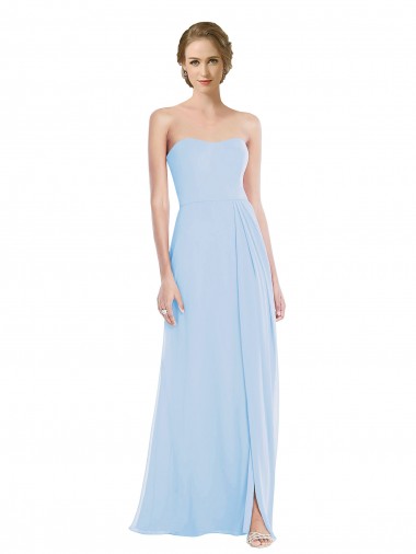 Comprar Azul cielo claro línea A Cuello de Corazón Gasa Largo Vestidos de dama de honor