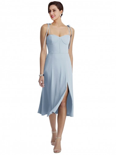 Comprar Azul cielo claro línea A Cuello de Corazón Midi Crepé Elástico Corto Vestidos de dama de honor / Vestidos de fiesta / Vestidos de cóctel