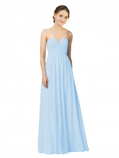 Comprar Azul cielo claro línea A Cuello de Corazón Sin tirantes Gasa Largo Vestidos de dama de honor