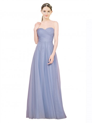 Comprar Azul cielo claro línea A Cuello de Corazón Sin tirantes Tul Largo Vestidos de dama de honor