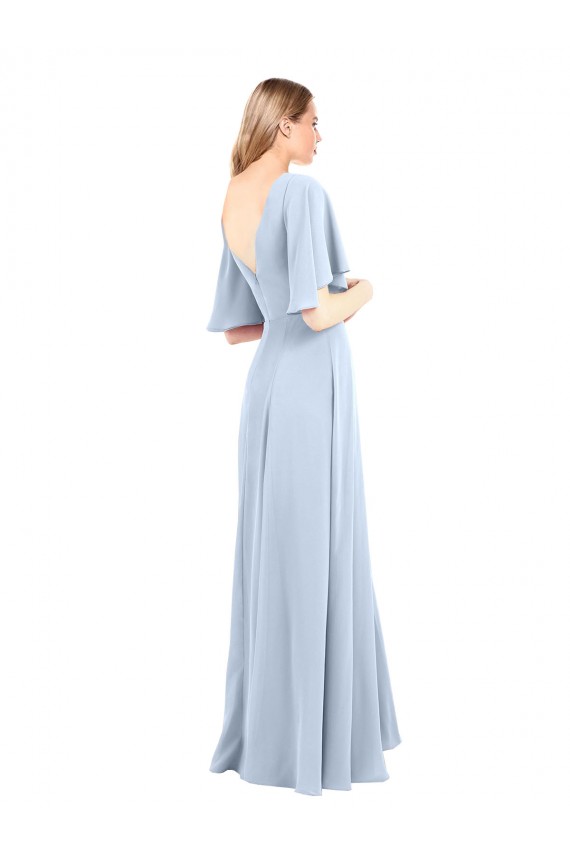Comprar Azul cielo claro línea A Cuello en V Gasa Largo Vestidos de dama de honor