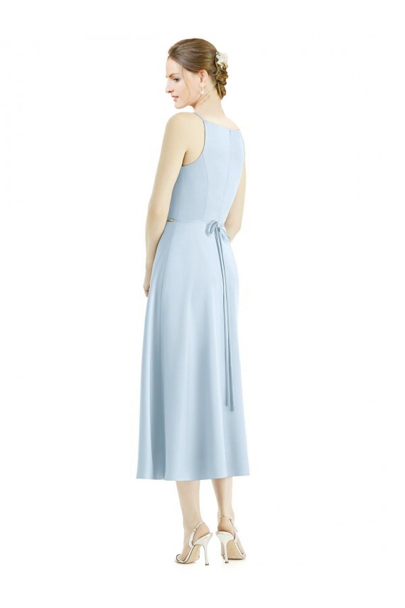 Comprar Azul cielo claro línea A Cuello en V Satén Largo Vestidos de dama de honor