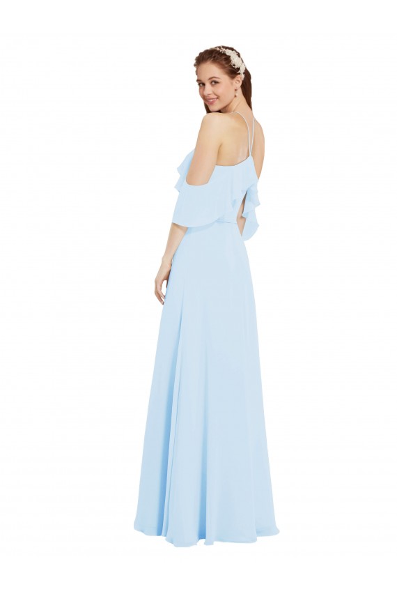 Comprar Azul cielo claro línea A Halter Gasa Largo Vestidos de dama de honor