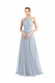 Comprar Azul cielo claro línea A Halter Tul Largo Vestidos de dama de honor