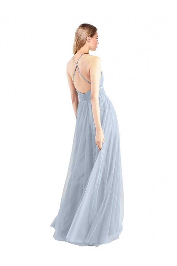 Comprar Azul cielo claro línea A Halter Tul Largo Vestidos de dama de honor