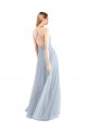 Comprar Azul cielo claro línea A Halter Tul Largo Vestidos de dama de honor