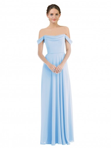 Comprar Azul cielo claro línea A Hombros Descubiertos Gasa Largo Formales Vestidos de dama de honor / Vestidos de noche
