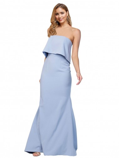 Comprar Azul cielo claro línea A Sin tirantes Crepé Elástico Largo Formales Vestidos de dama de honor / Vestidos de fiesta