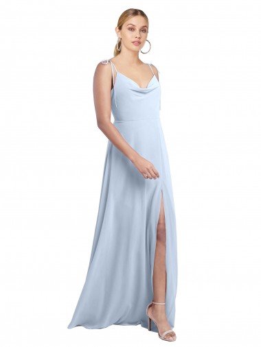 Comprar Azul cielo claro línea A Tirantes espagueti Gasa Largo Vestidos de dama de honor
