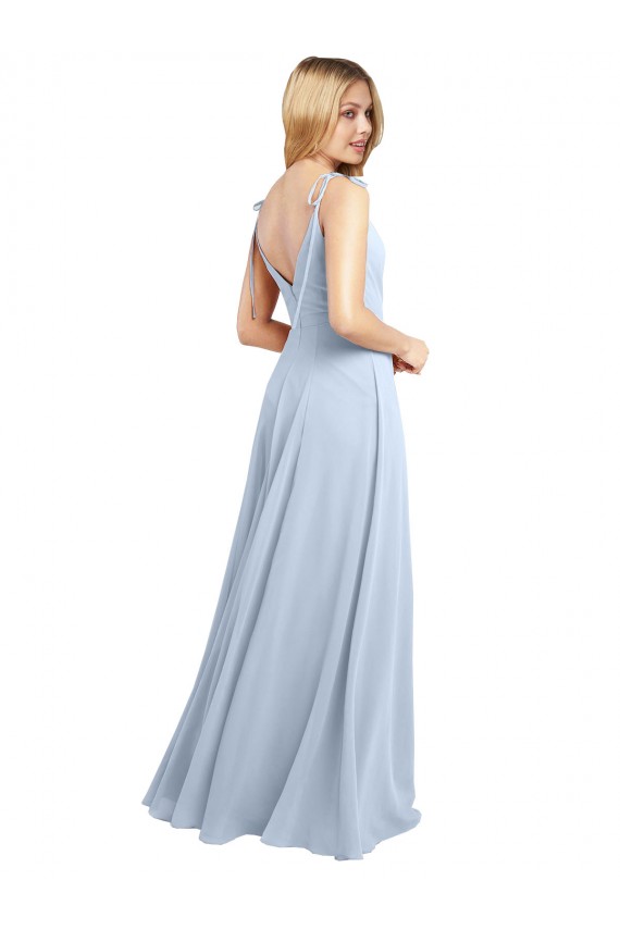 Comprar Azul cielo claro línea A Tirantes espagueti Gasa Largo Vestidos de dama de honor