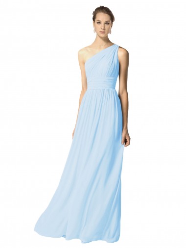 Comprar Azul cielo claro línea A Un Hombre Gasa Largo Vestidos de dama de honor