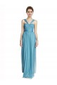 Comprar Azul cielo línea A Tirantes espagueti Halter Cuello en V Tul Largo Vestidos de dama de honor