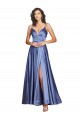 Comprar Azul francés línea A Tirantes espagueti Satén sedoso Largo Formales Vestidos de dama de honor / Vestidos de fiesta
