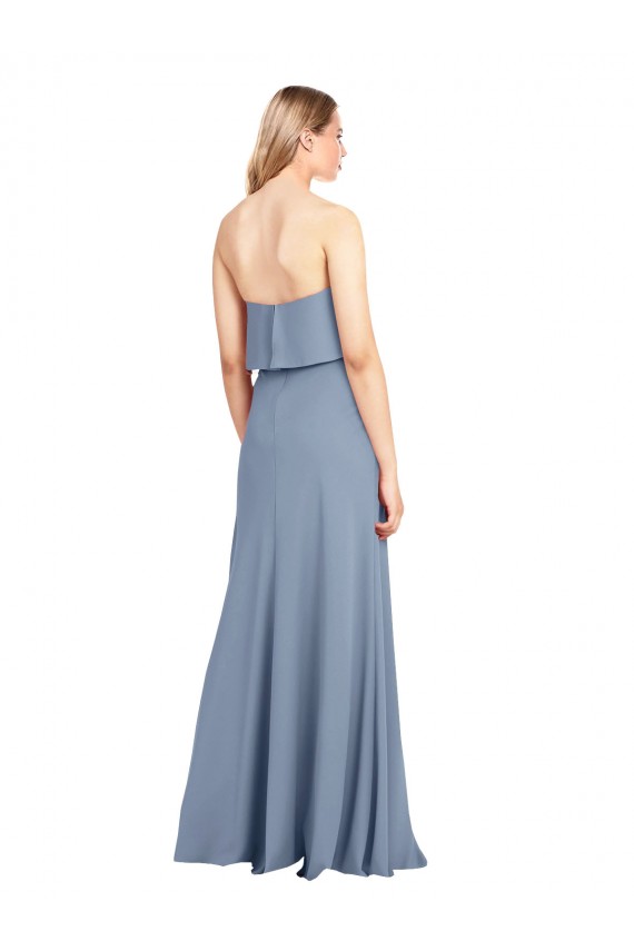 Comprar Azul humo Cubierta Cuello Alto Crepé Elástico Largo Formales Vestidos de dama de honor / Vestidos de fiesta