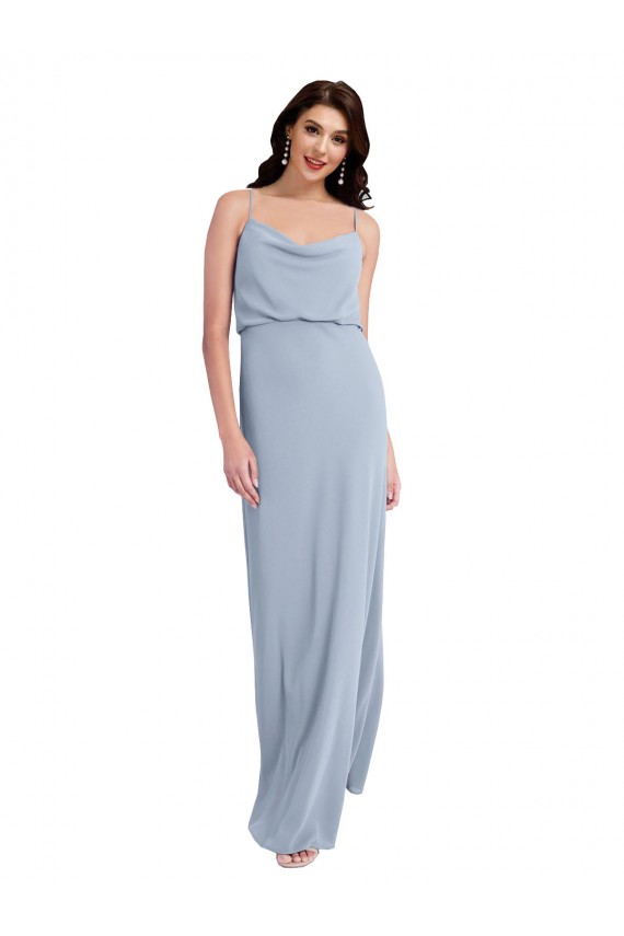 Comprar Azul humo Cubierta Tirantes espagueti Crepé Elástico Largo Formales Vestidos de dama de honor / Vestidos de fiesta