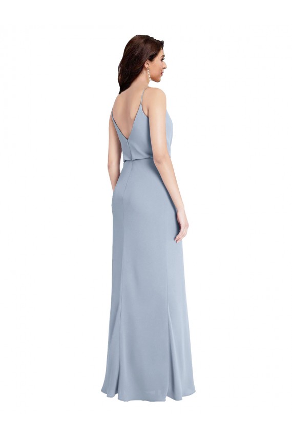 Comprar Azul humo Cubierta Tirantes espagueti Crepé Elástico Largo Formales Vestidos de dama de honor / Vestidos de fiesta
