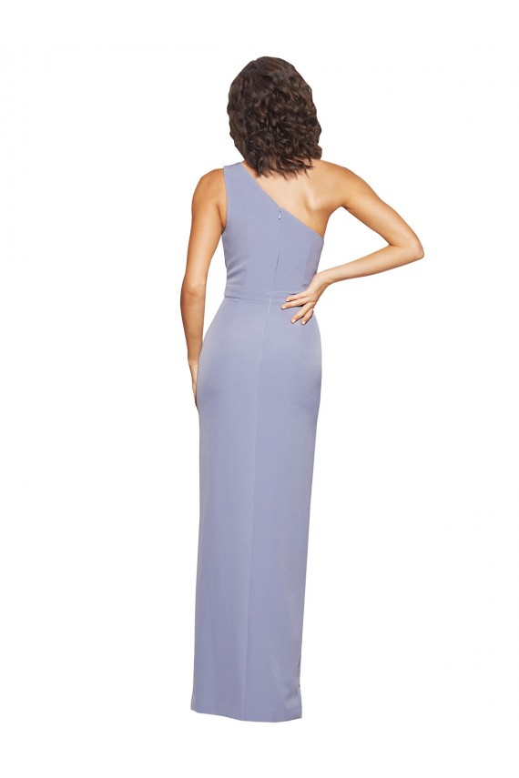 Comprar Azul humo Cubierta Un Hombre Crepé Elástico Largo Formales Vestidos de dama de honor / Vestidos de fiesta